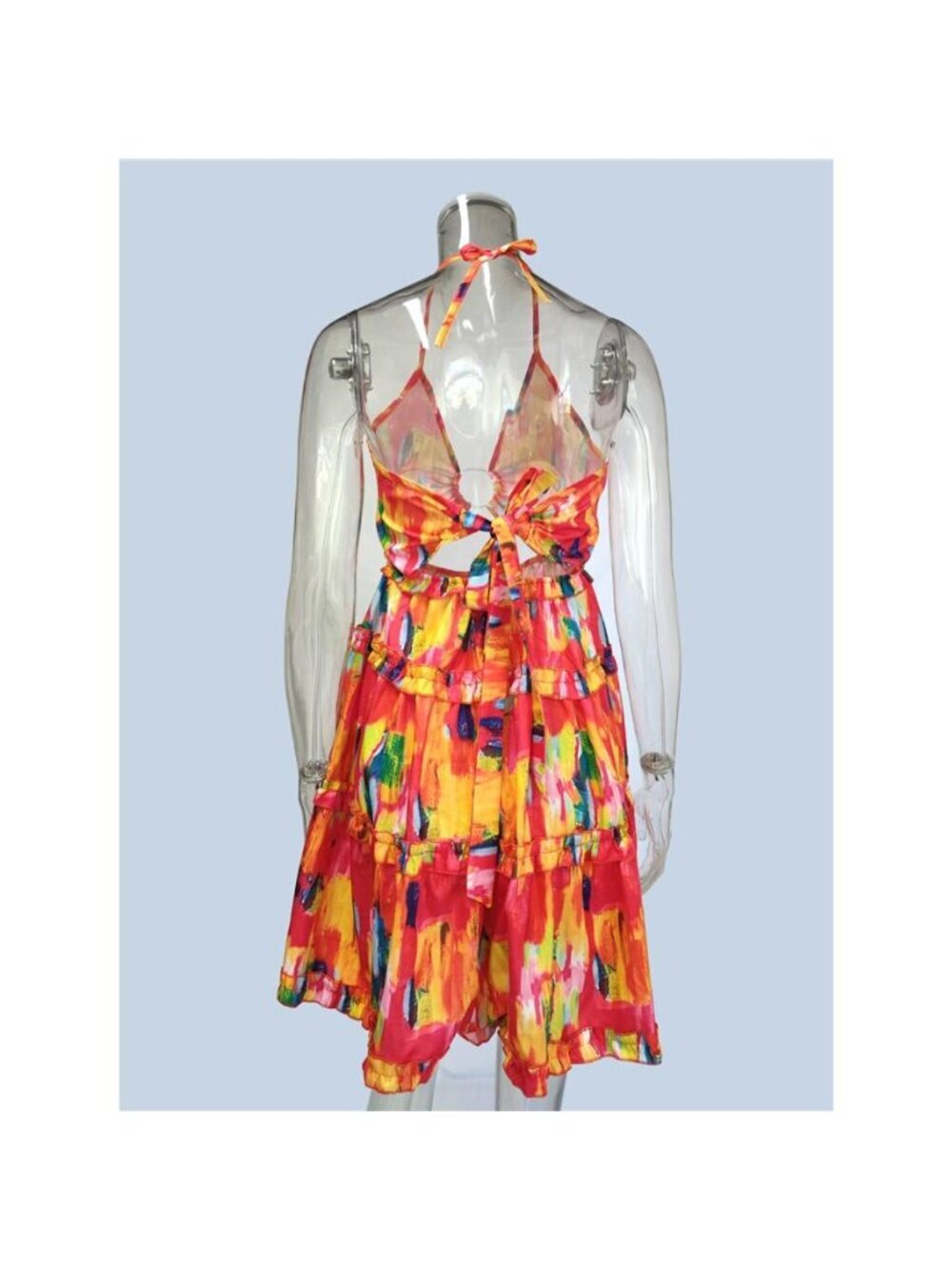 Colorful Print Halter Neck Ruffle Mini Dress - Picture 4 of 16